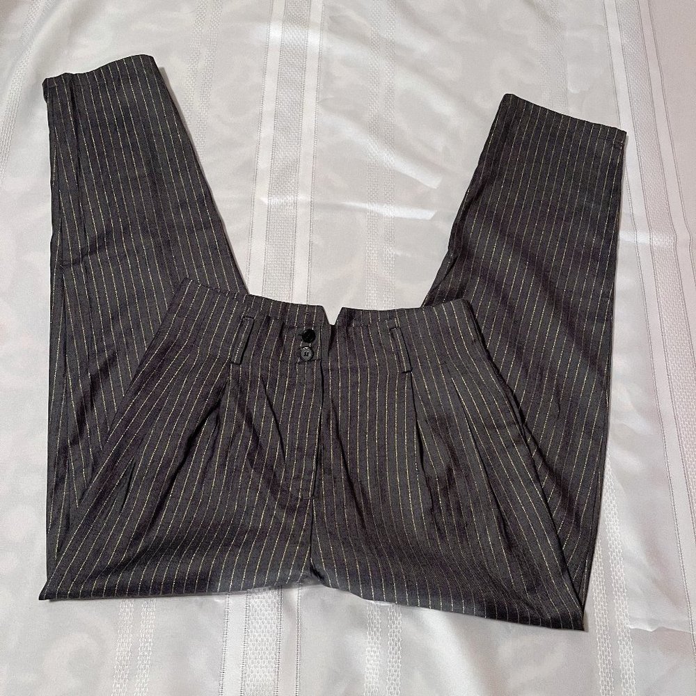 FRNCH Grey/gold pinstripe highwaisted trousers